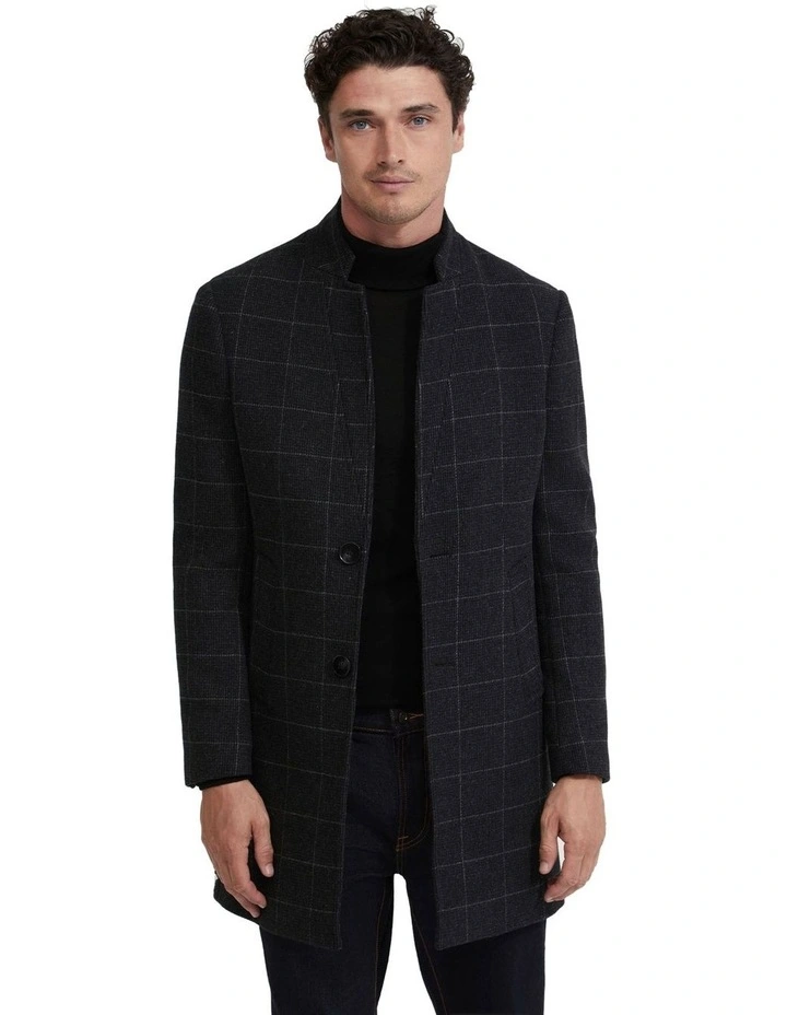 Austin Wool Rich Checked Overcoat in Charcoal image 5