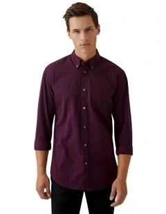 Uxbridge Regular Fit Cotton Shirt in Plum/Black