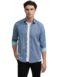 Kenton Printed Cotton Shirt in Blue