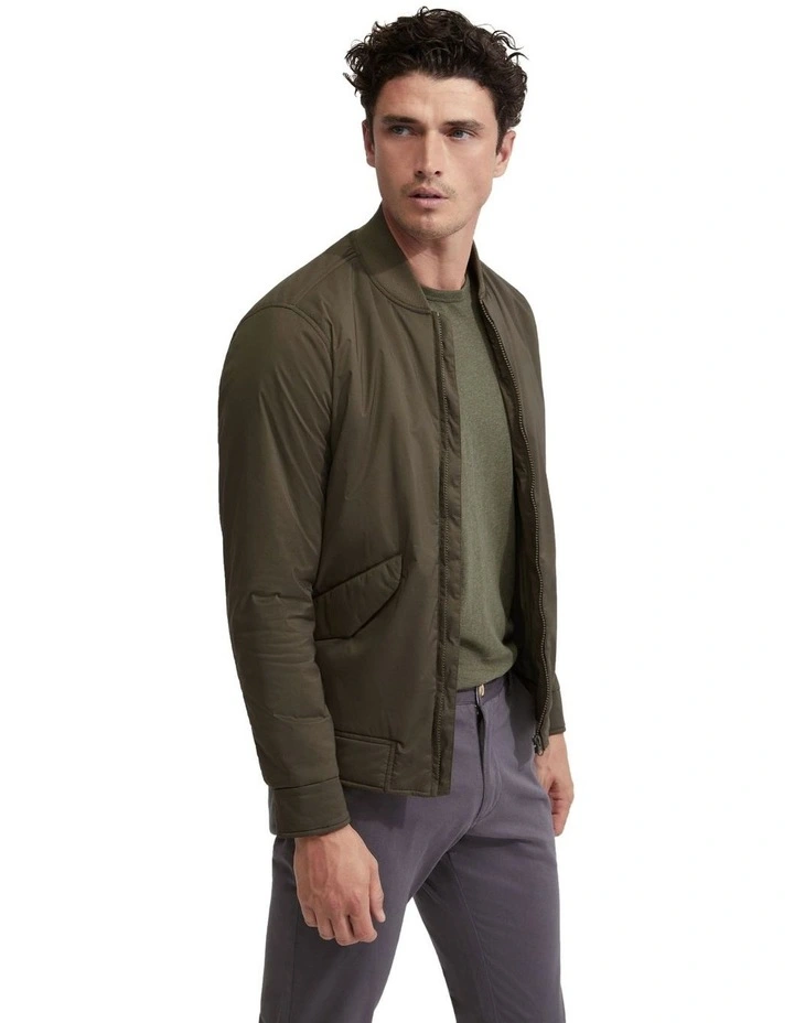 Hamish Padded Bomber Jacket in Olive image 2