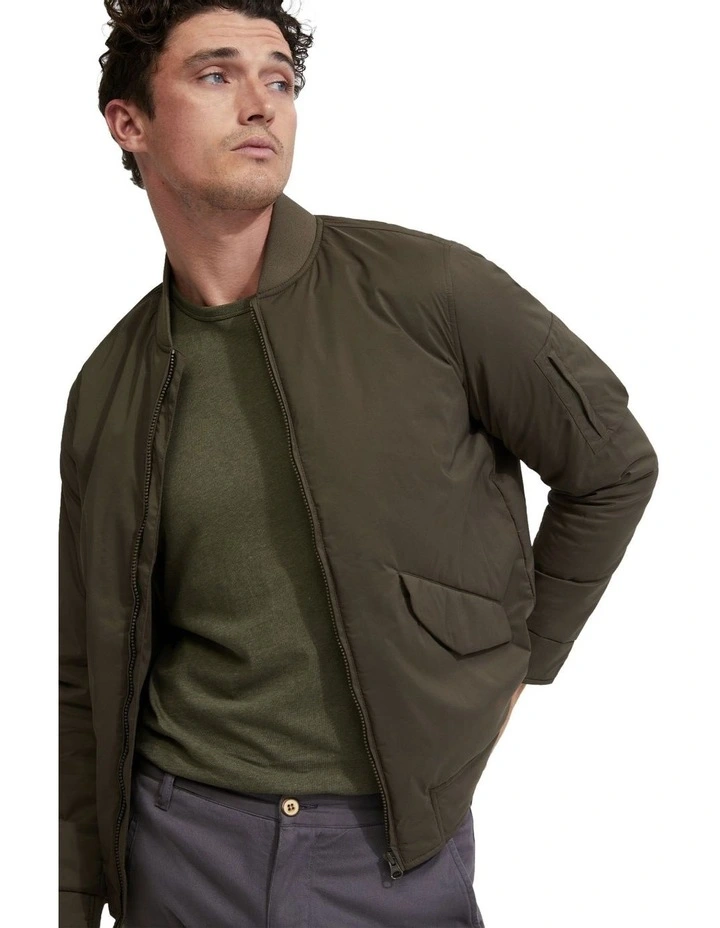 Hamish Padded Bomber Jacket in Olive image 4