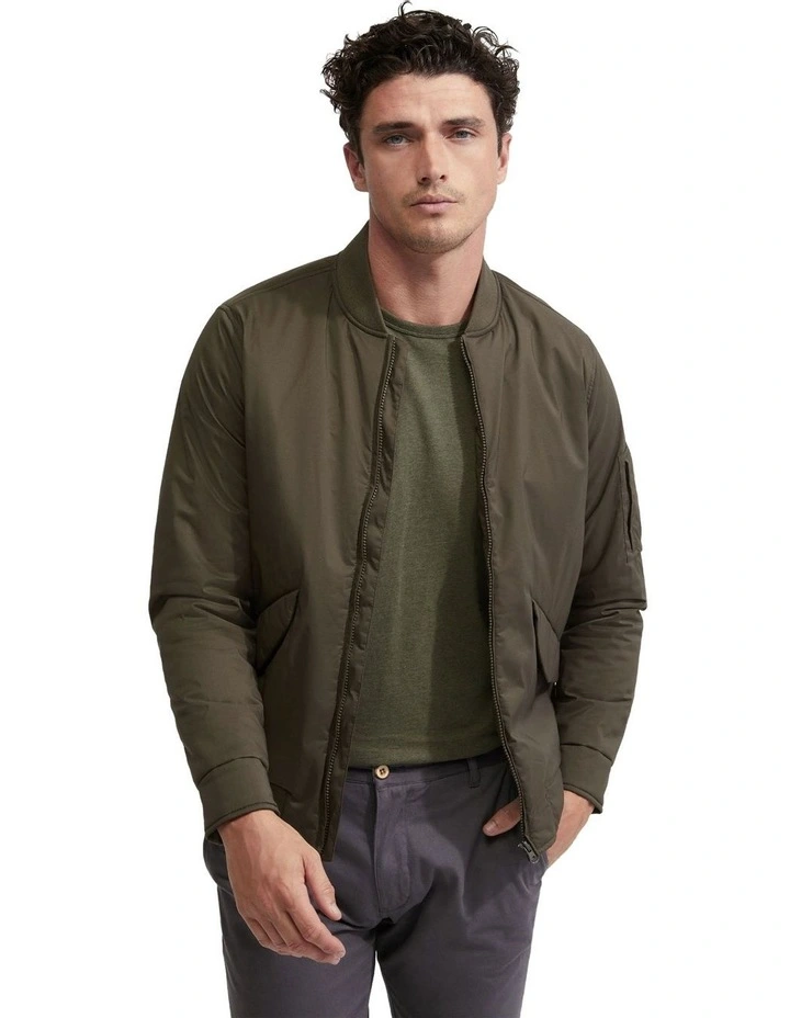 Hamish Padded Bomber Jacket in Olive image 5