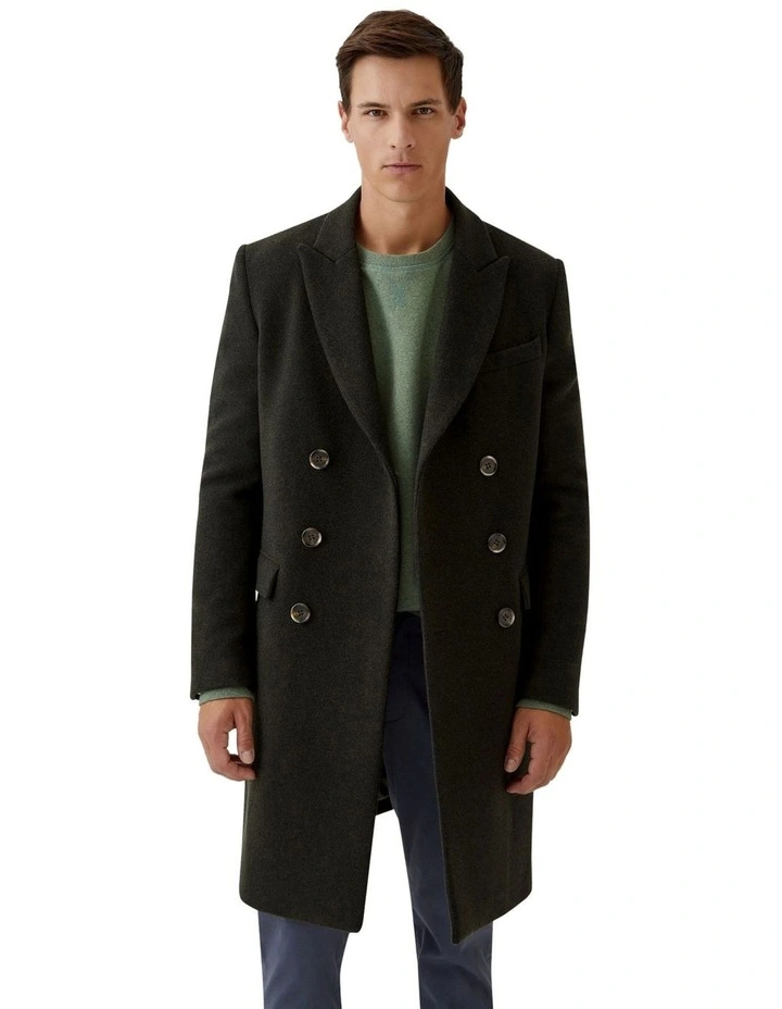 Atticus Wool Rich Twill Coat in Dark Olive image 1