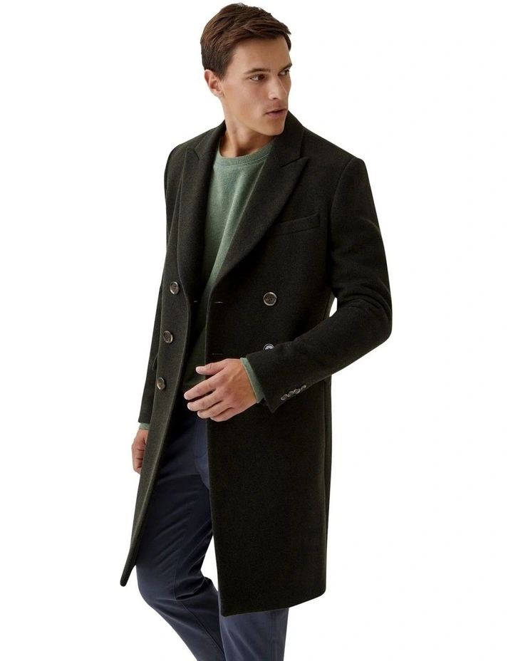 Oxford Atticus Wool Rich Twill Coat in Dark Olive MYER