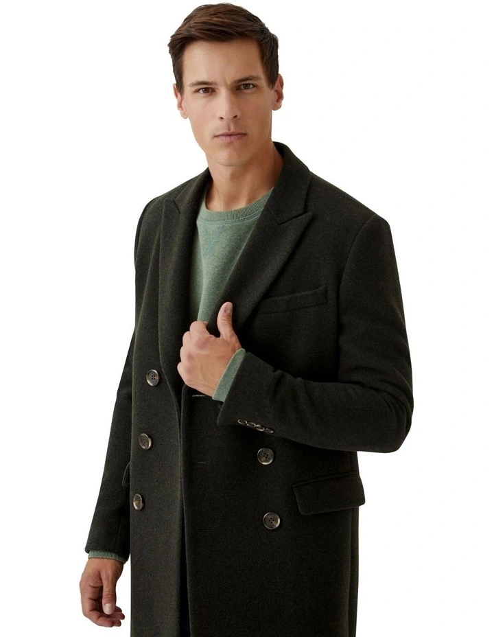 Atticus Wool Rich Twill Coat in Dark Olive image 4