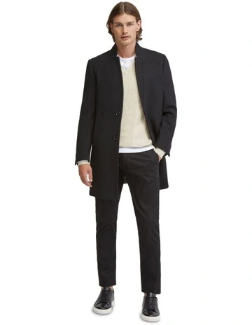 Austin Wool Rich Overcoat in Black