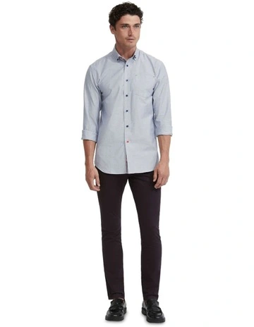 Stratton Weave Cotton Shirt in Navy