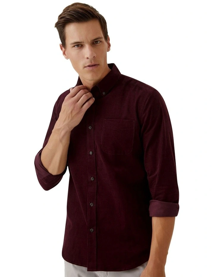 Portland Corduroy Cotton Shirt in Port image 4