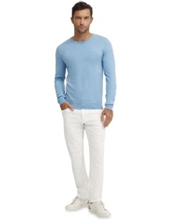 Basic Crew Neck Cashmere Blend Top in Sky