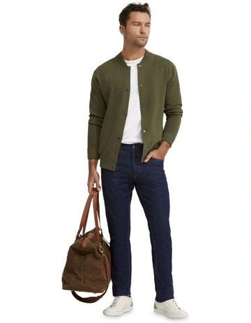 Miles Knitted Bomber Jacket in Olive