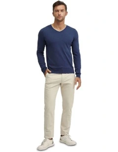 Tipping V-Neck Knitted Top in Navy