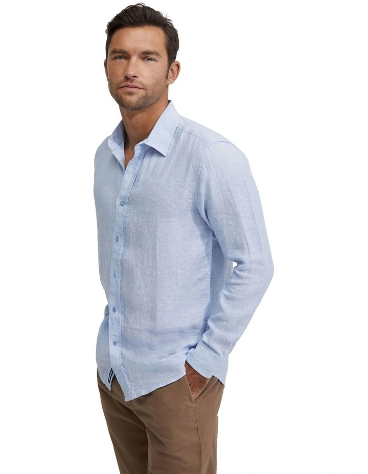 Fergus Pure Linen Shirt in Baby Blue image 3