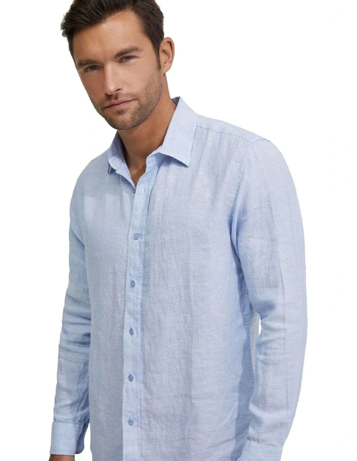 Fergus Pure Linen Shirt in Baby Blue image 4