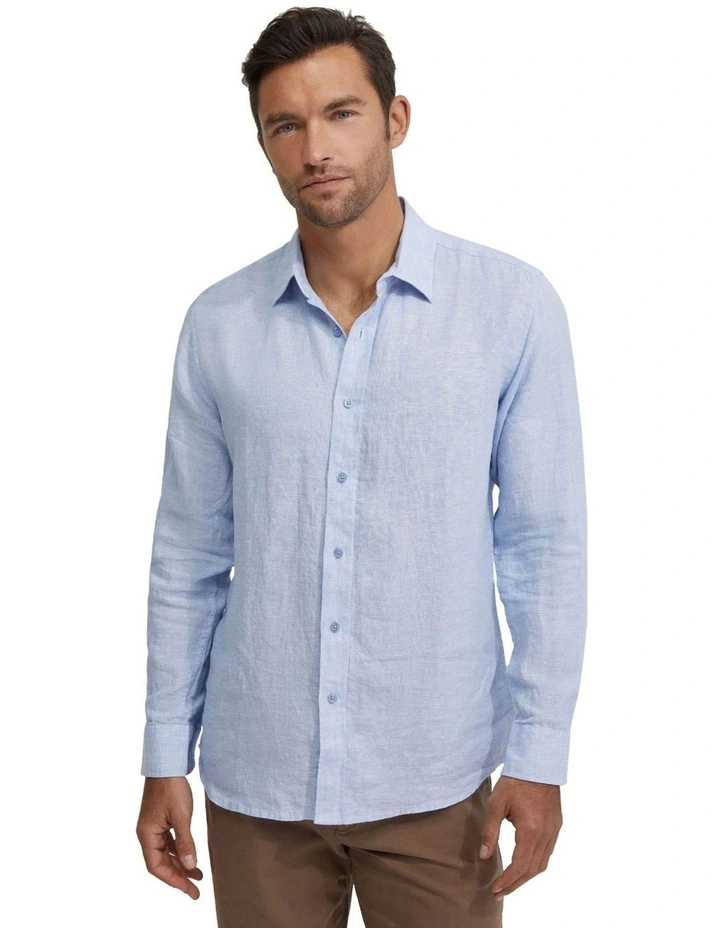 Fergus Pure Linen Shirt in Baby Blue image 5