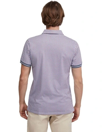 Milo Cotton Jersey Printed Polo in Blue/Red