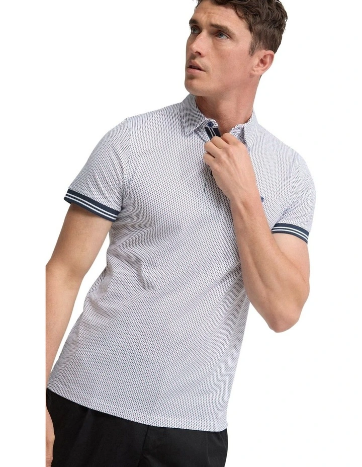 Milo Cotton Jersey Printed Polo Shirt in Red image 4