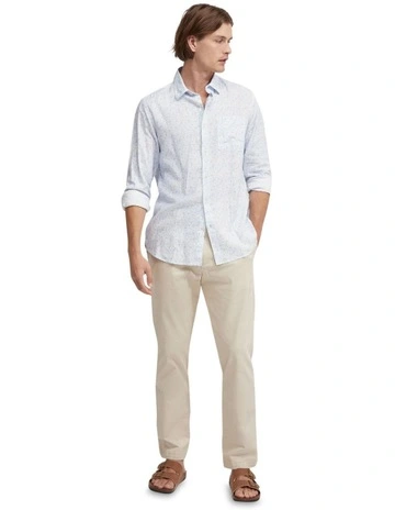 Holloway Linen Blend Printed Shirt in Light Blue