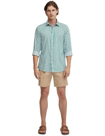 Fergus Linen Striped Shirt in Green