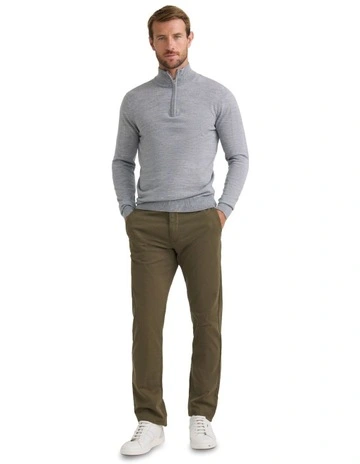 Merino Zip Neck Pure Wool Pullover in Grey