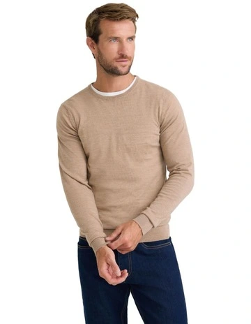 Crew Neck Pure Wool Pullover in Sand
