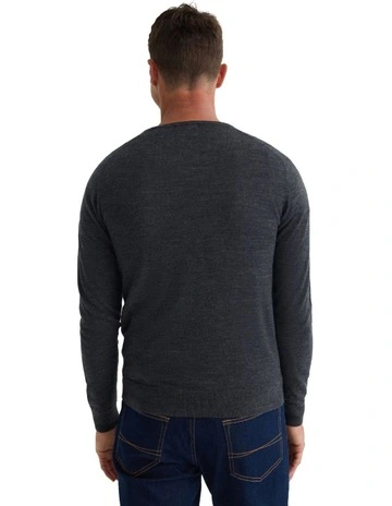Basic V-Neck Pure Wool Pullover in Charcoal