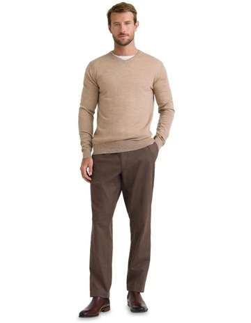 Basic V-Neck Pure Wool Pullover in Sand
