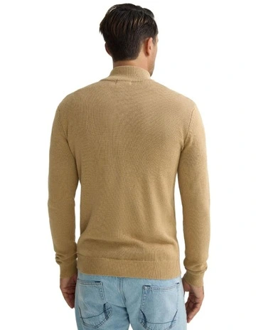 Robert Zip Neck Knit Pullover in Camel