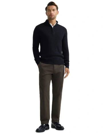 Robert Zip Neck Knit Pullover in Black