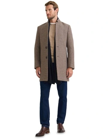 Austin Wool Check Coat in Brown Check