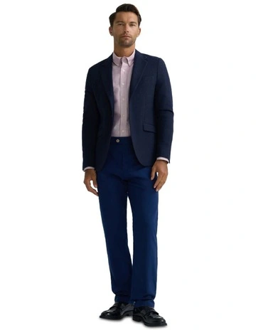 Blake Herringbone Wool Blazer in Navy
