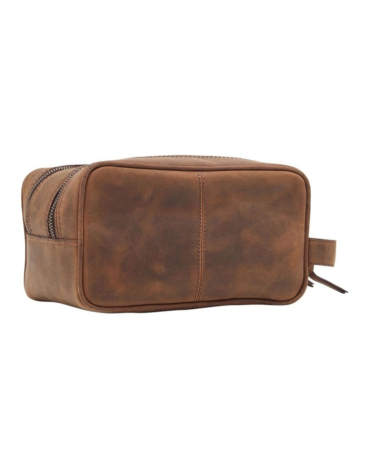 Barton Leather Wash Bag in Vintage Brown image 2