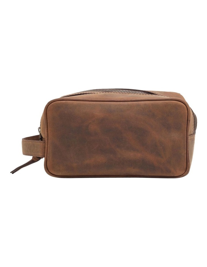 Barton Leather Wash Bag in Vintage Brown image 3
