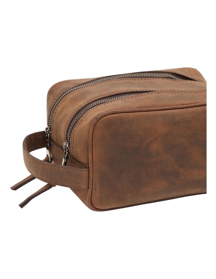 Barton Leather Wash Bag in Vintage Brown image 4