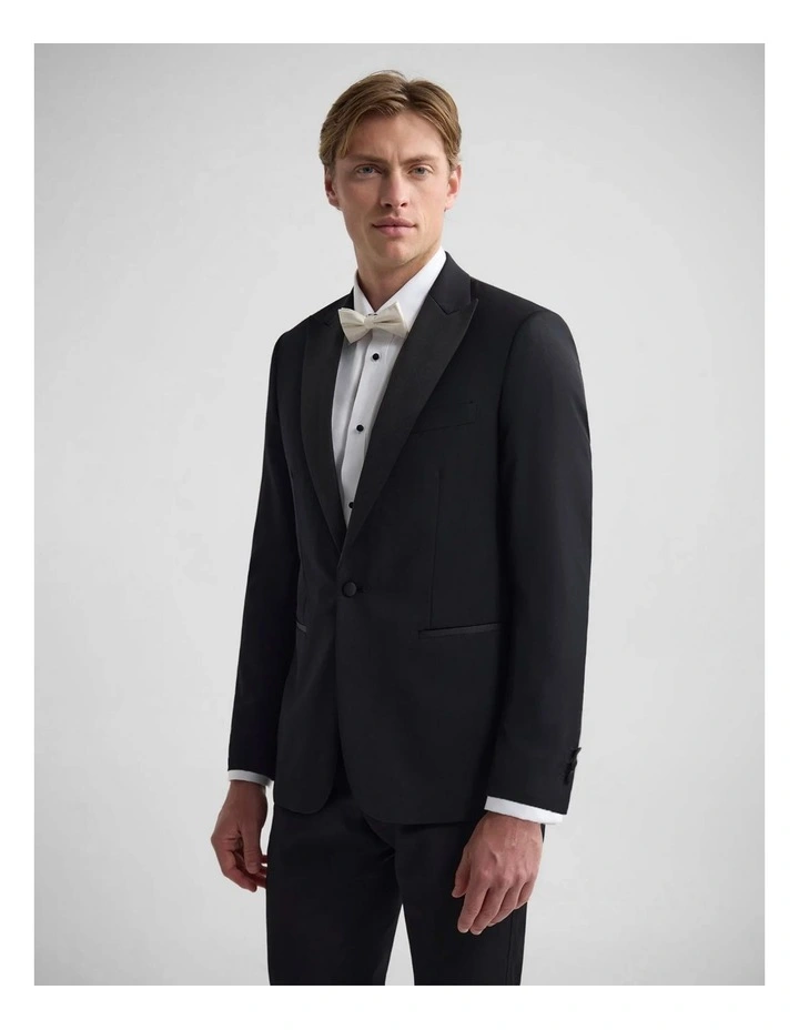 New Peak Lapel Dinner Suit Jacket in Black image 2