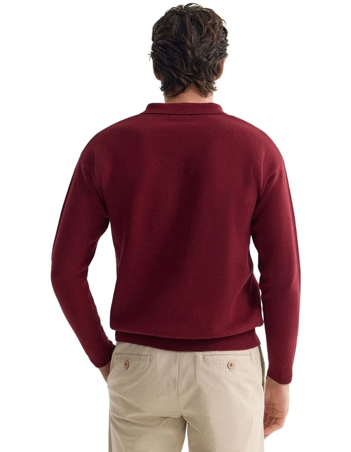 Jett Knitted Polo Shirt in Burgundy image 2