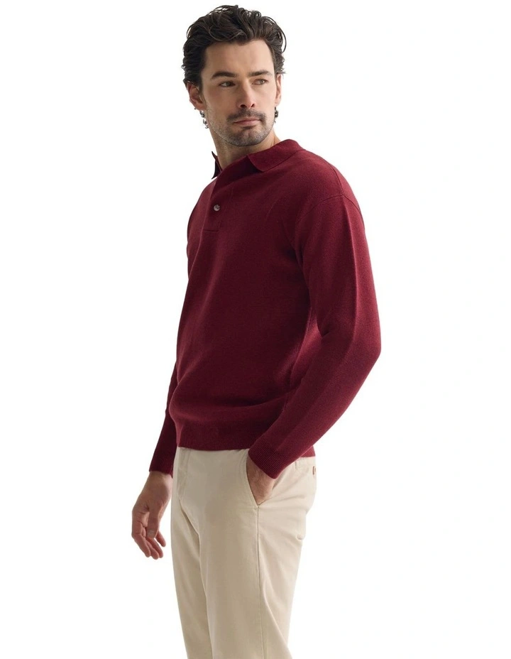 Jett Knitted Polo Shirt in Burgundy image 3