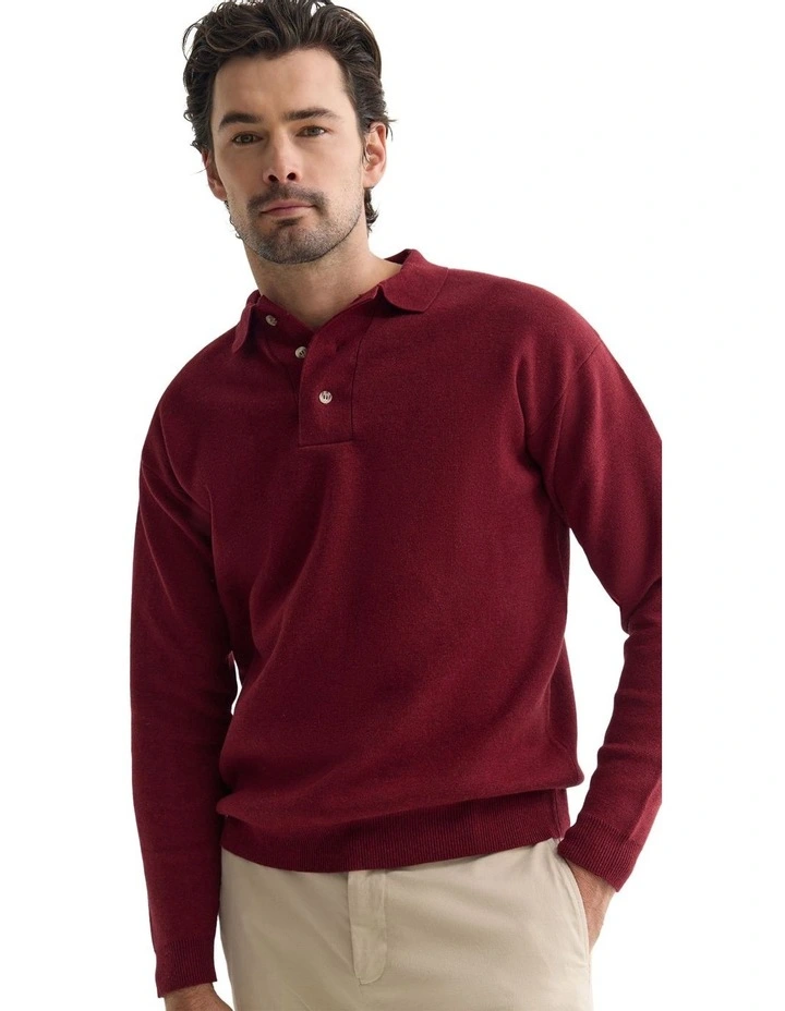 Jett Knitted Polo Shirt in Burgundy image 4