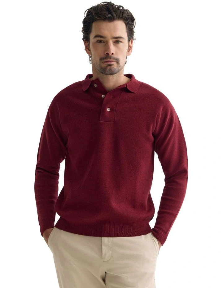 Jett Knitted Polo Shirt in Burgundy image 5