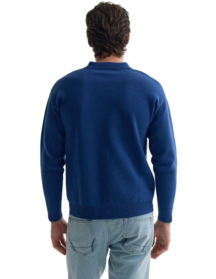 Jett Knitted Polo Shirt in Blue image 2
