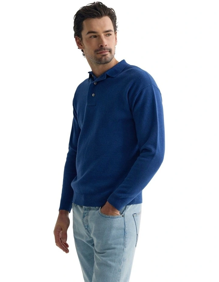 Jett Knitted Polo Shirt in Blue image 3