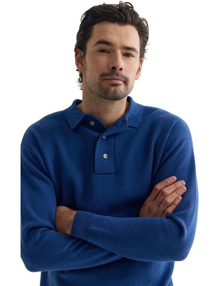 Jett Knitted Polo Shirt in Blue image 4