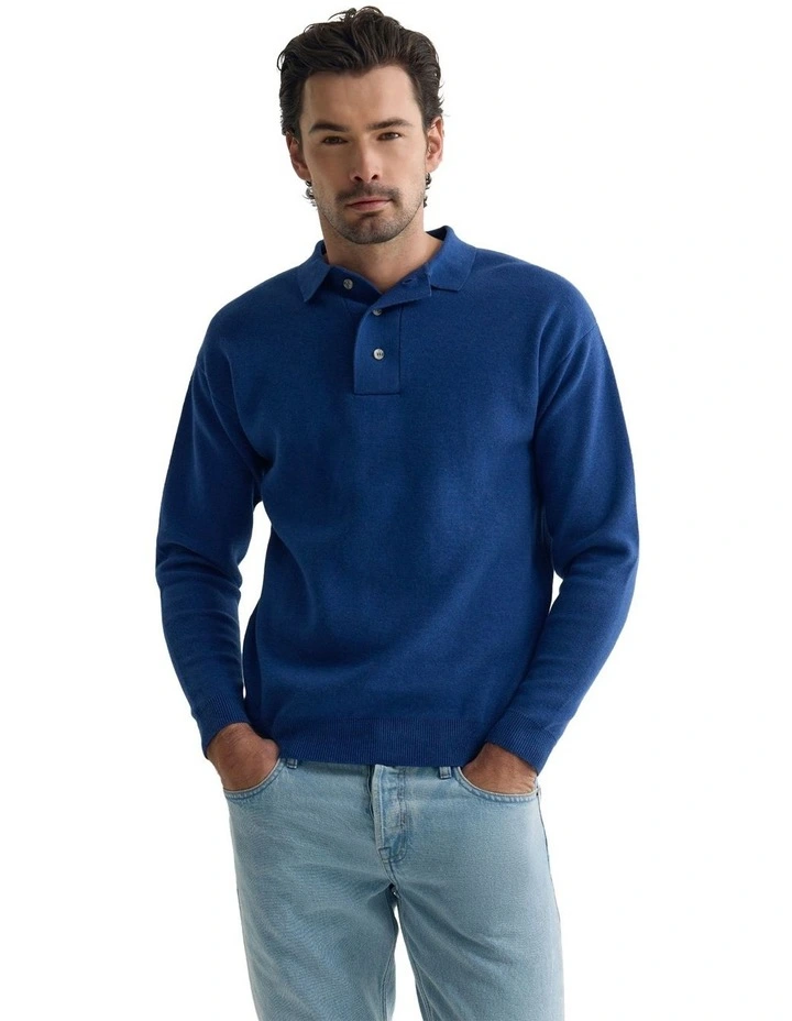 Jett Knitted Polo Shirt in Blue image 5