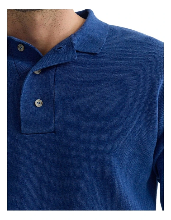 Jett Knitted Polo Shirt in Blue image 6