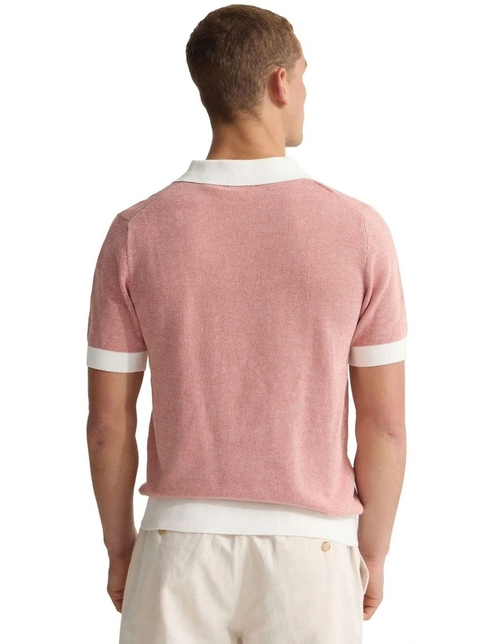 Paddy Cotton Knitted Polo Shirt in Brick image 2
