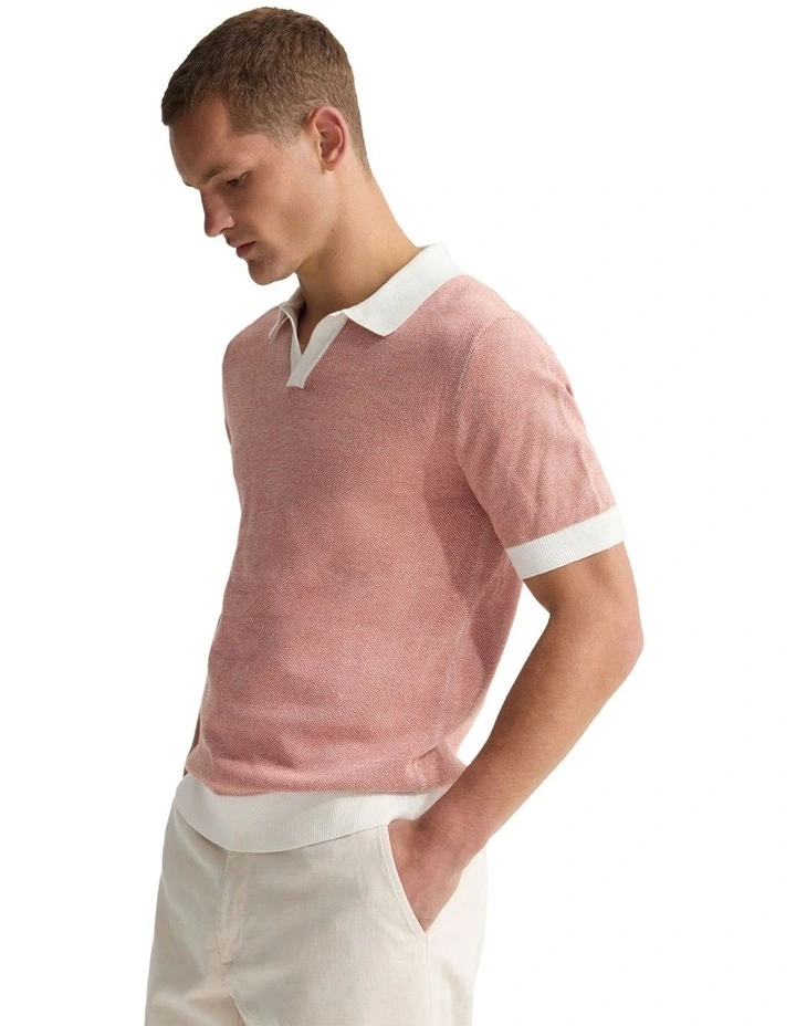 Paddy Cotton Knitted Polo Shirt in Brick image 3