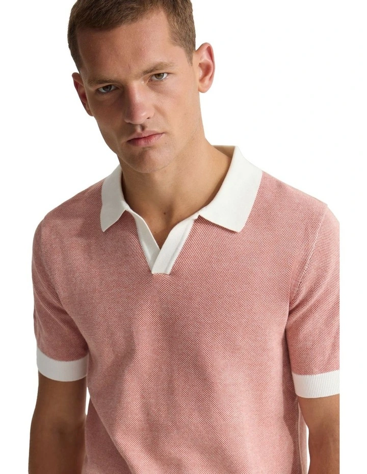 Paddy Cotton Knitted Polo Shirt in Brick image 4