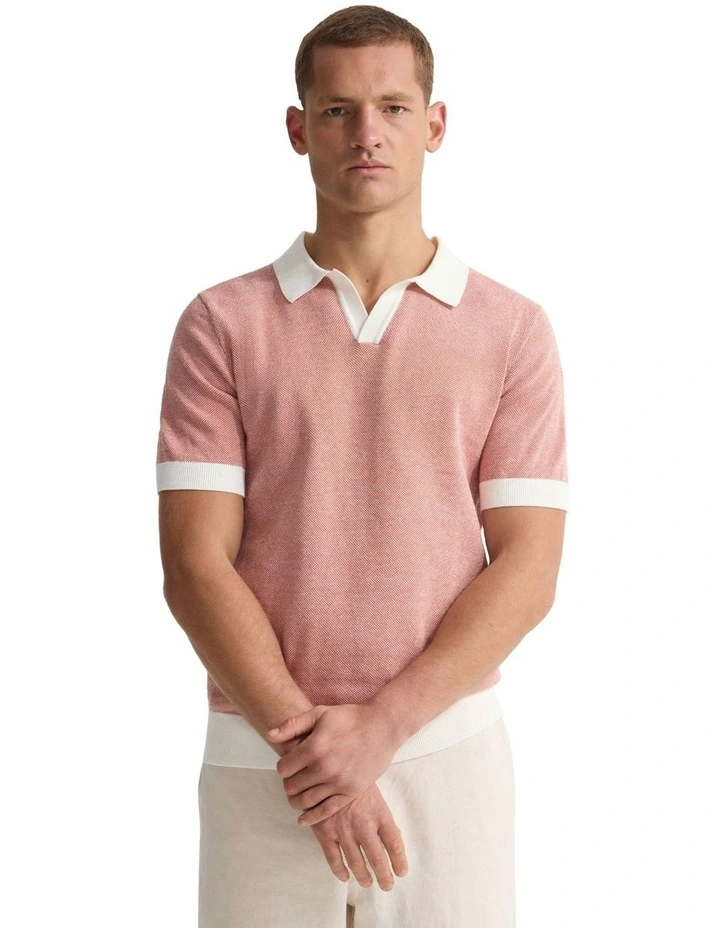 Paddy Cotton Knitted Polo Shirt in Brick image 5