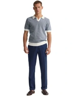 Paddy Cotton Knitted Polo Shirt in Navy/Ecru