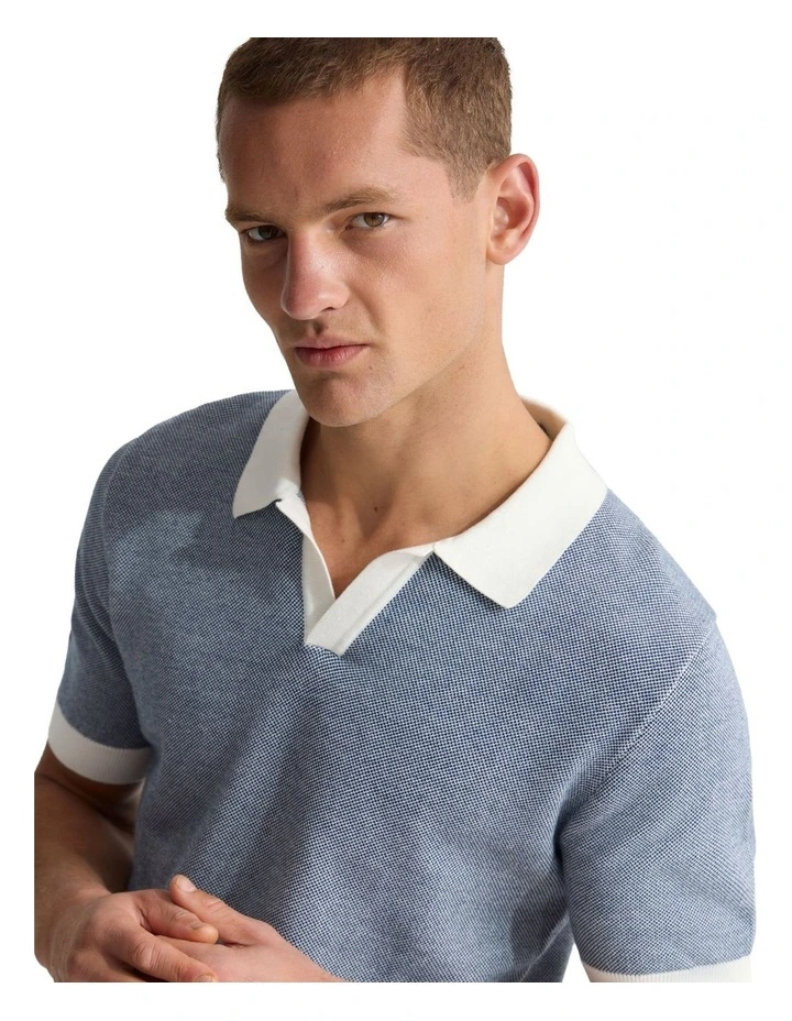 Paddy Cotton Knitted Polo Shirt in Navy/Ecru image 4