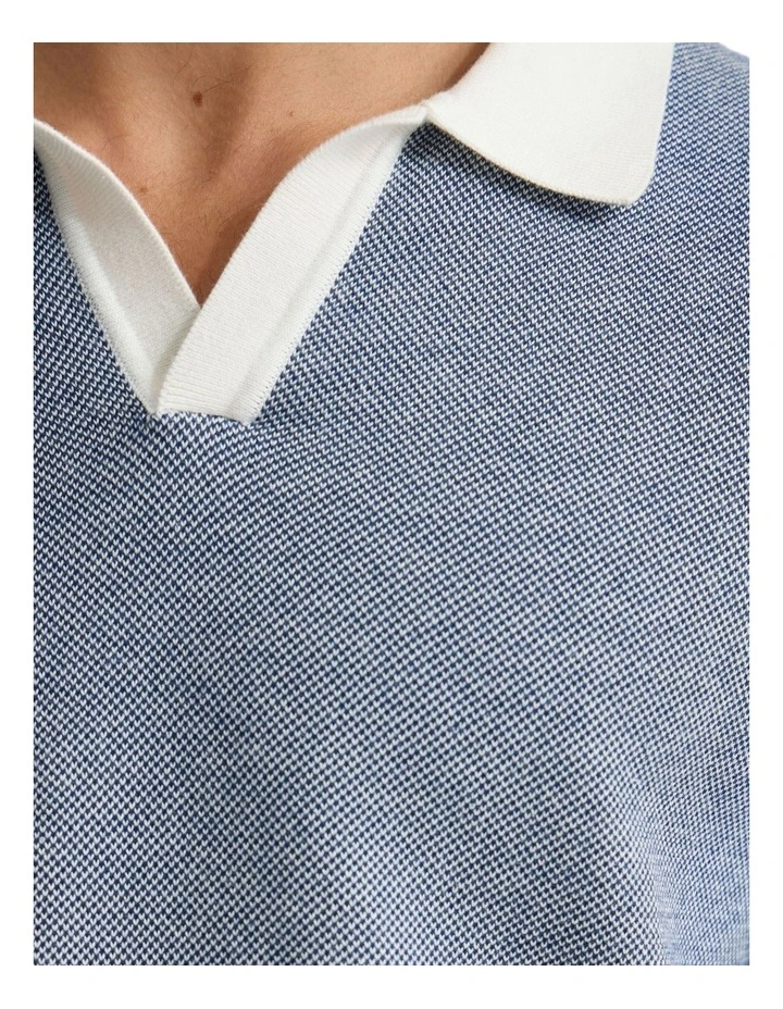 Paddy Cotton Knitted Polo Shirt in Navy/Ecru image 6